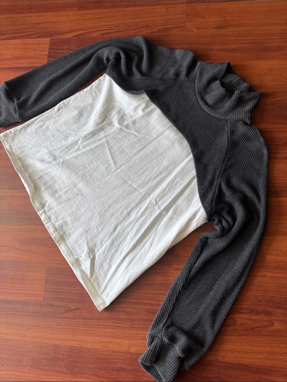 Zara Two-Tone Mock Neck Sweater - Charcoal & White